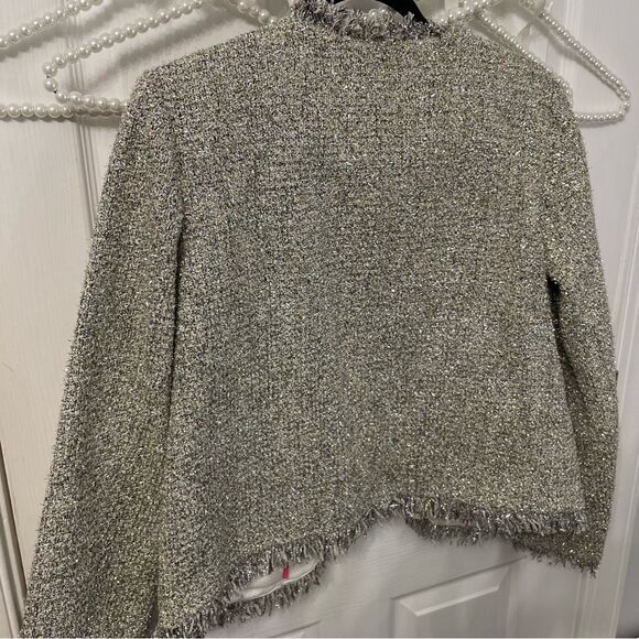 Kate Spade Gray Tweed Metallic Blazer with Fringe Trim - Picture 11 of 11